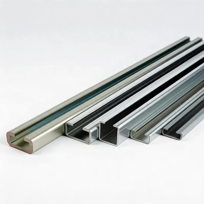 WQL-E C-channel mounting rail size range — multiple sizes comparison — DIN 3015