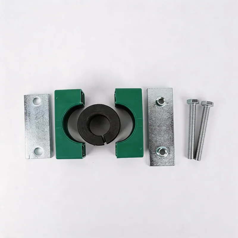 WQL·G30 shockproof plastic pipe clamp — exploded view: body, bolt, nut, welded base