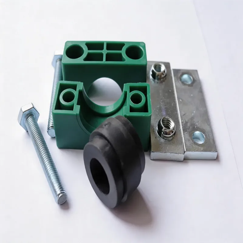 WQL·G30 shockproof plastic pipe clamp — exploded view: body, bolt, nut, welded base