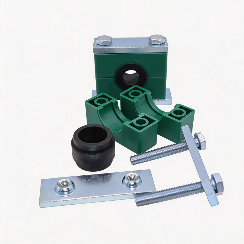 WQL·G30 shockproof plastic pipe clamp — exploded view: body, bolt, nut, welded base