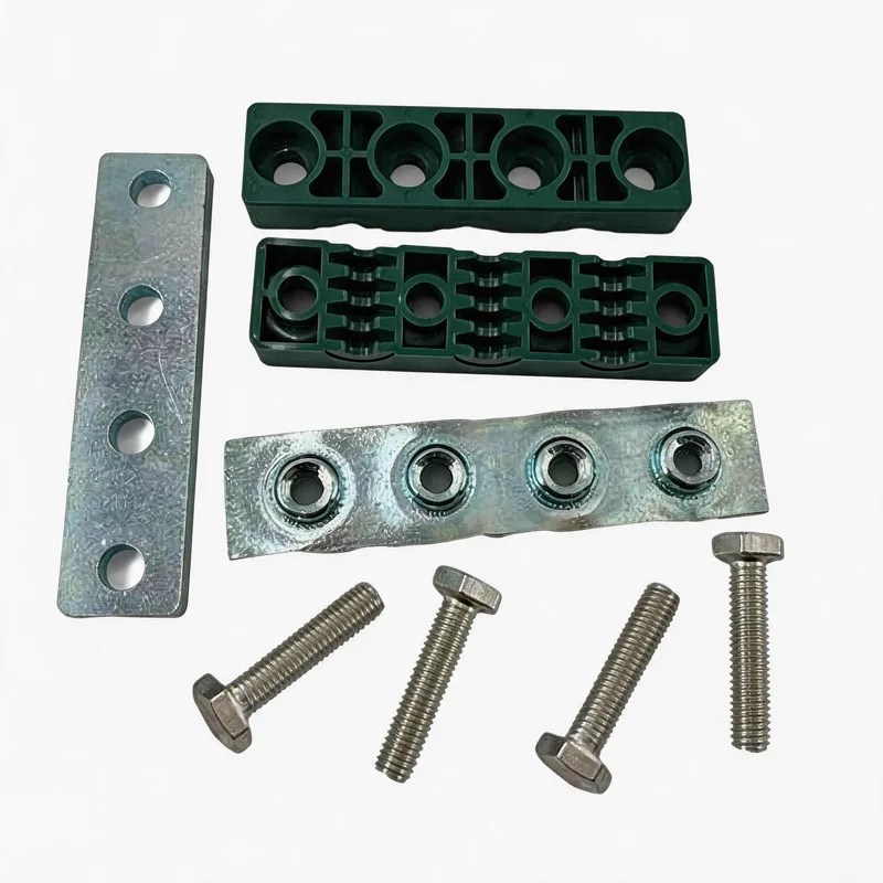 WQH 3-hole outer-hex plastic pipe clamp — exploded view: body, bolt, nut, 3-hole welded base