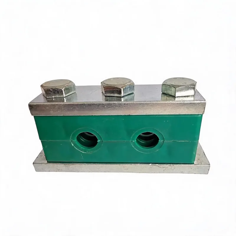 WQH 2-hole outer-hex plastic pipe clamp — WeiQue plastic body — DIN 3015-2, ø14–108 mm