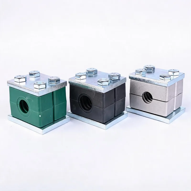WQH reinforced single pipe clamp — angled view, steel — DIN 3015-2, ø14–108 mm
