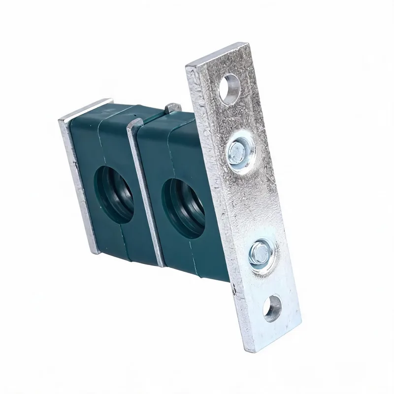 WQH extended-base stacking pipe clamp — angled view, steel — DIN 3015-2, ø14–108 mm
