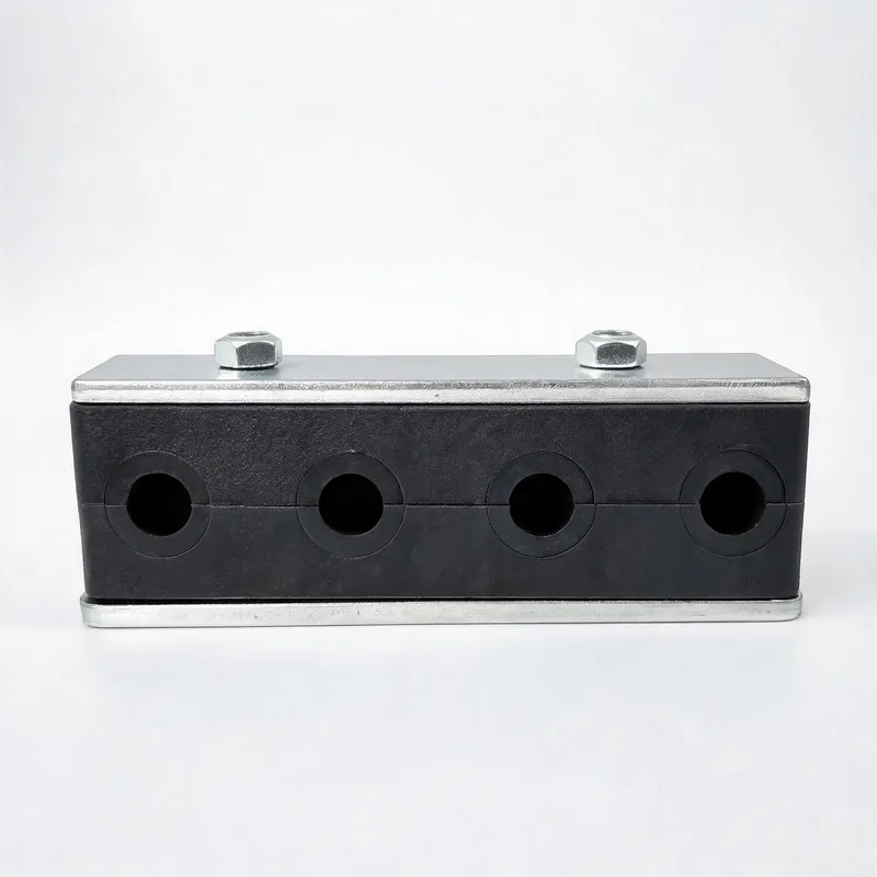 WQH 4-hole outer-hex nylon pipe clamp — WeiQue nylon body — DIN 3015-2, ø14–108 mm
