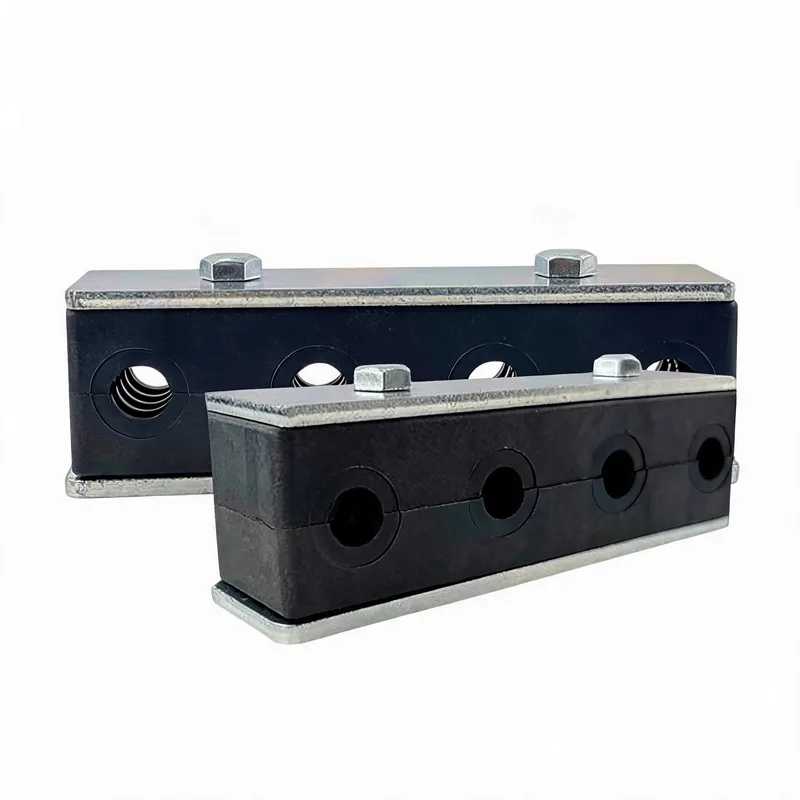 WQH 4-hole outer-hex nylon pipe clamp size range — ø14–108 mm comparison — DIN 3015-2
