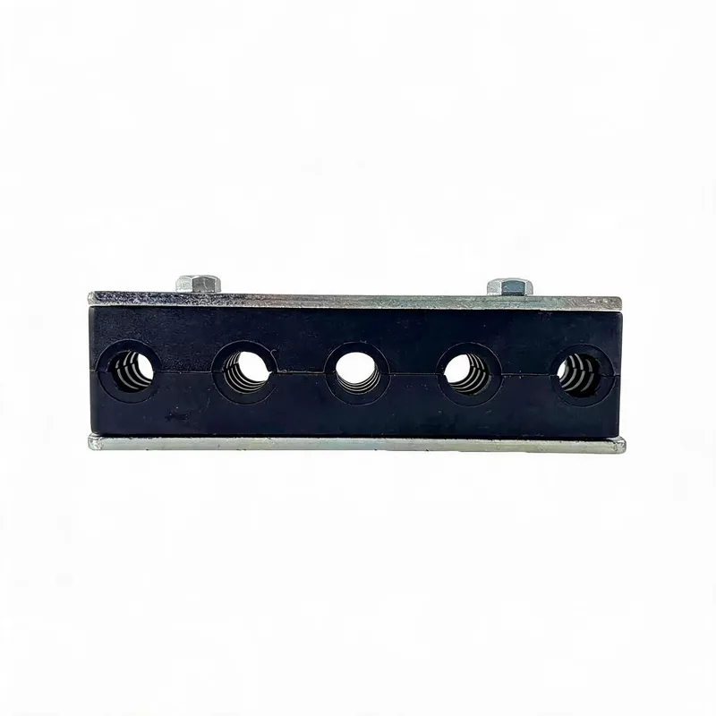 WQH 5-hole outer-hex nylon pipe clamp — angled view, nylon body — DIN 3015-2, ø14–108 mm