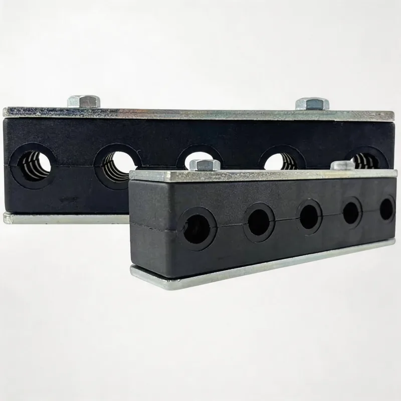 WQH 5-hole outer-hex nylon pipe clamp size range — ø14–108 mm comparison — DIN 3015-2