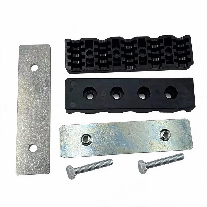 WQH 5-hole outer-hex nylon pipe clamp — exploded view: body, bolt, nut, 5-hole welded base