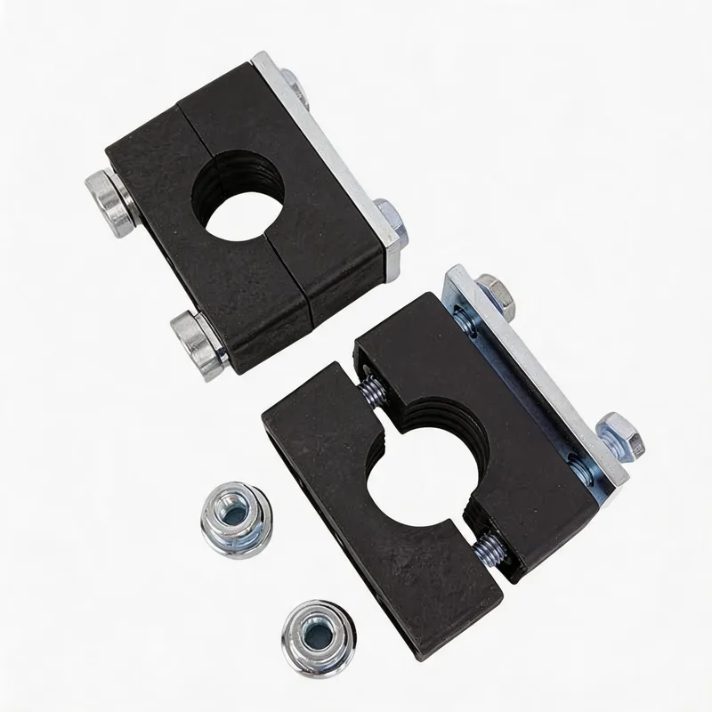 WQH outer-hex rail-nut nylon pipe clamp — exploded view: body, bolt, nut, rail-nut