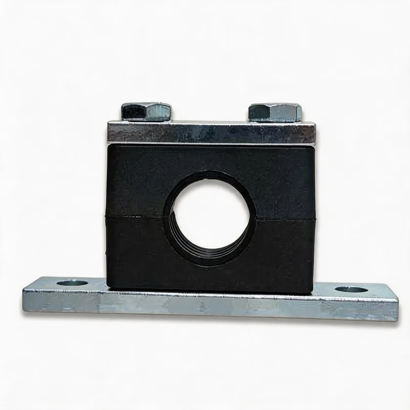WQH outer-hex extended-base nylon pipe clamp — WeiQue nylon body — DIN 3015-2, ø14–108 mm