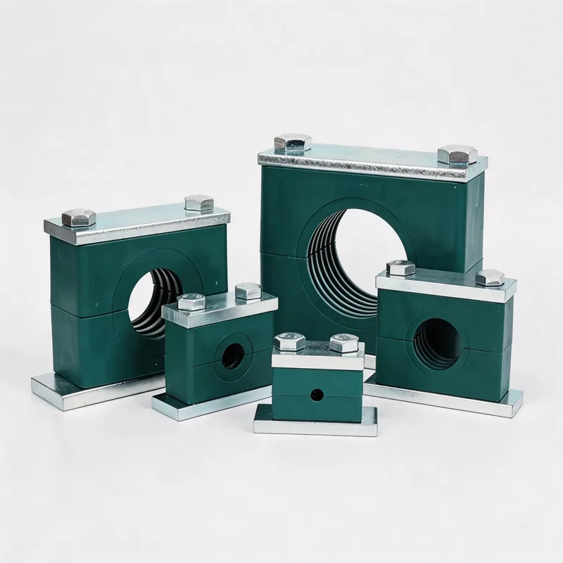 WQH outer-hex single plastic pipe clamp size range — ø14–108 mm comparison — DIN 3015-2