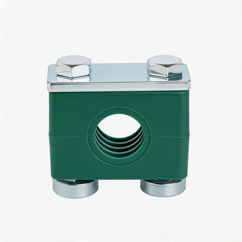 WQH outer-hex rail-nut plastic pipe clamp — WeiQue plastic body — DIN 3015-2, ø14–108 mm
