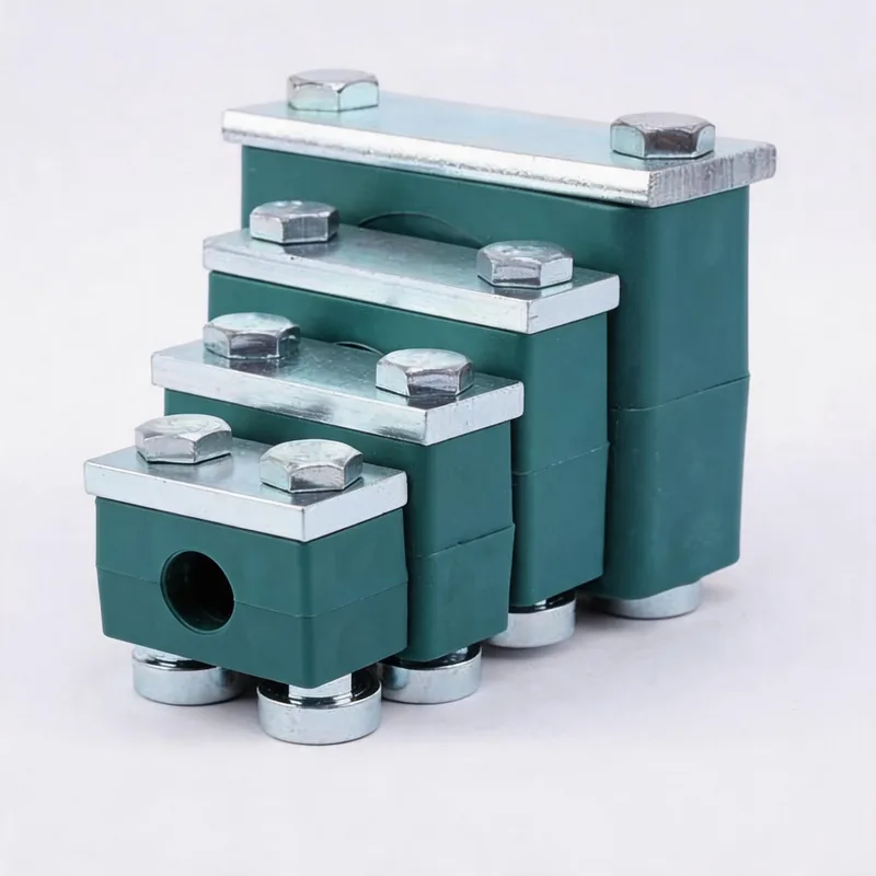 WQH outer-hex rail-nut plastic pipe clamp size range — ø14–108 mm comparison — DIN 3015-2