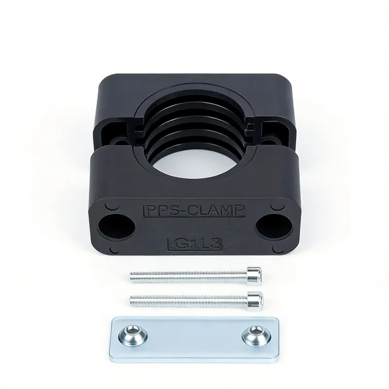 Exploded DIN 3015 pipe clamp assembly showing body halves, cover plate and socket bolts for specification scope