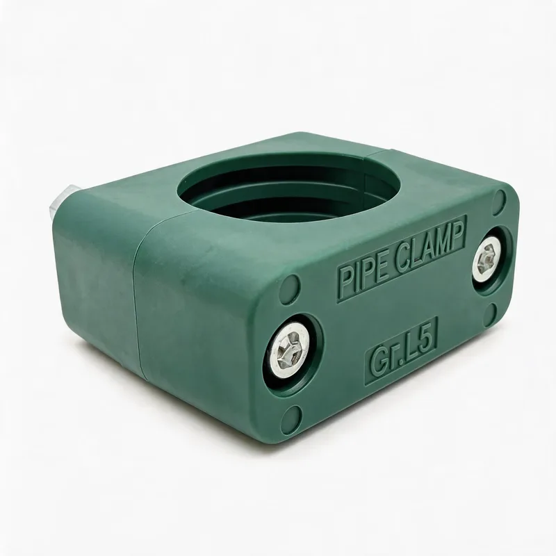 WQL·G10 pipe clamp — angled view, plastic body — DIN 3015-1, ø6–108 mm