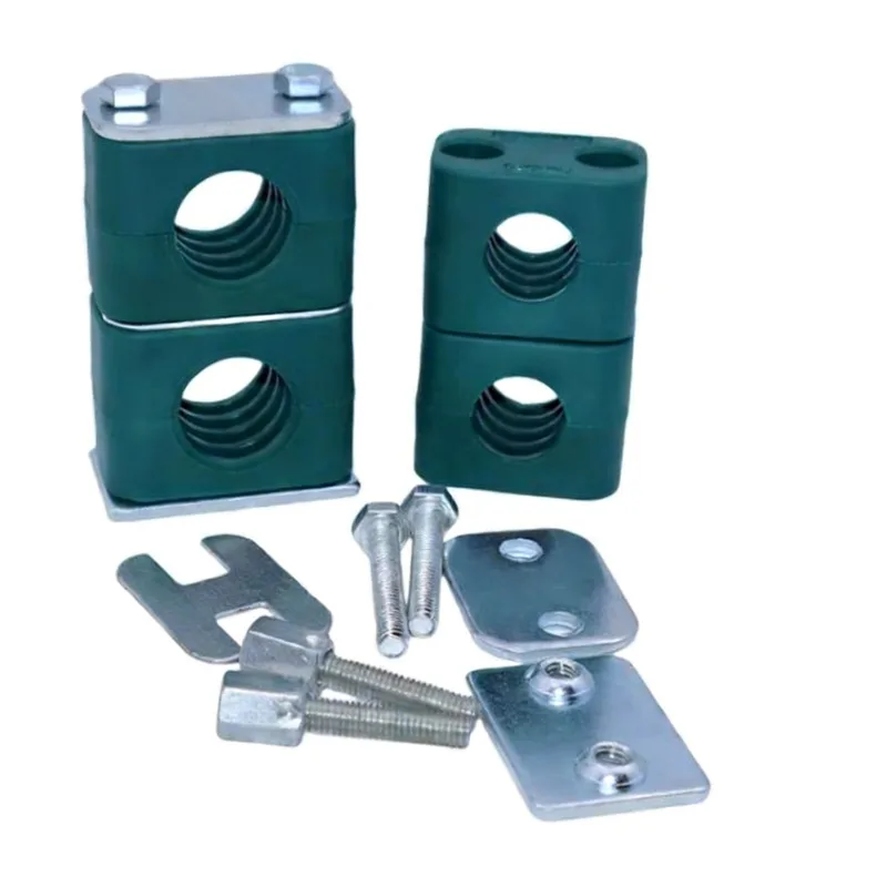 WQL outer-hex stacking plastic pipe clamp — exploded view: body, bolt, nut, stacking