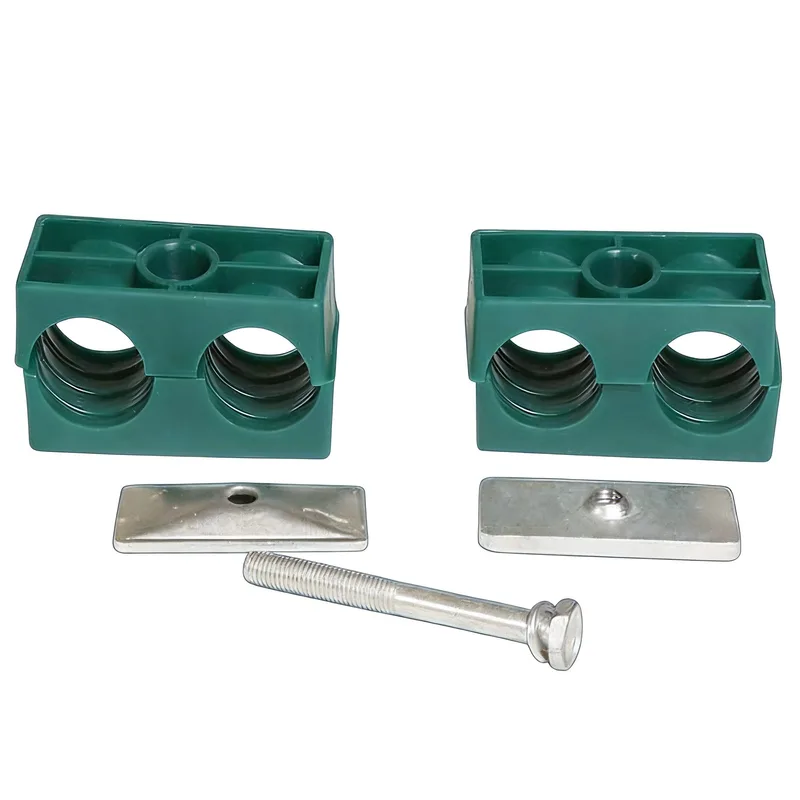 WQL stacking dual-hole pipe clamp — exploded view: body, bolt, nut, stacking