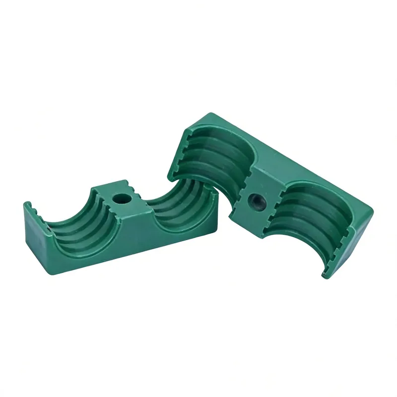 WQL/WQT light twin-hole plastic pipe clamp — angled view, plastic body — DIN 3015-1, ø6–108 mm