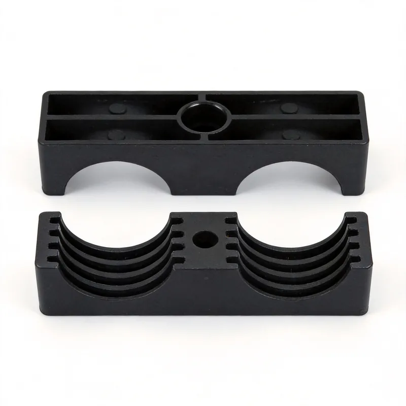 WQL/WQT light twin-hole nylon pipe clamp — angled view, nylon body — DIN 3015-1, ø6–108 mm