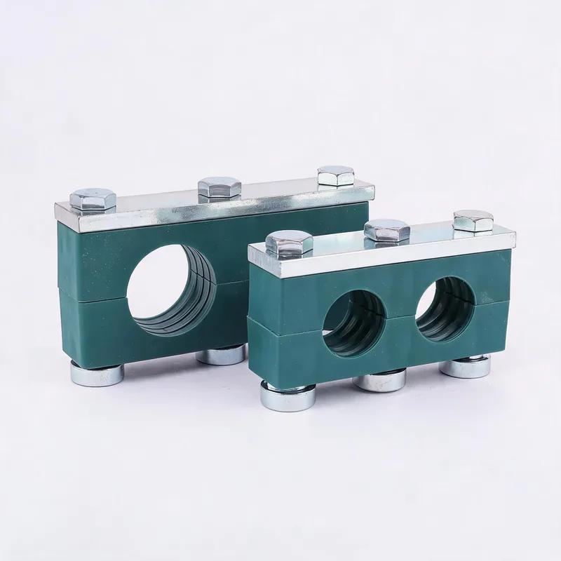 WQT heavy twin lateral rail-nut pipe clamp size range — ø14–108 mm comparison — DIN 3015-2