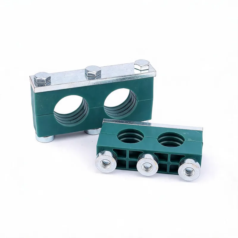 WQT heavy twin lateral rail-nut pipe clamp size range — ø14–108 mm comparison — DIN 3015-2