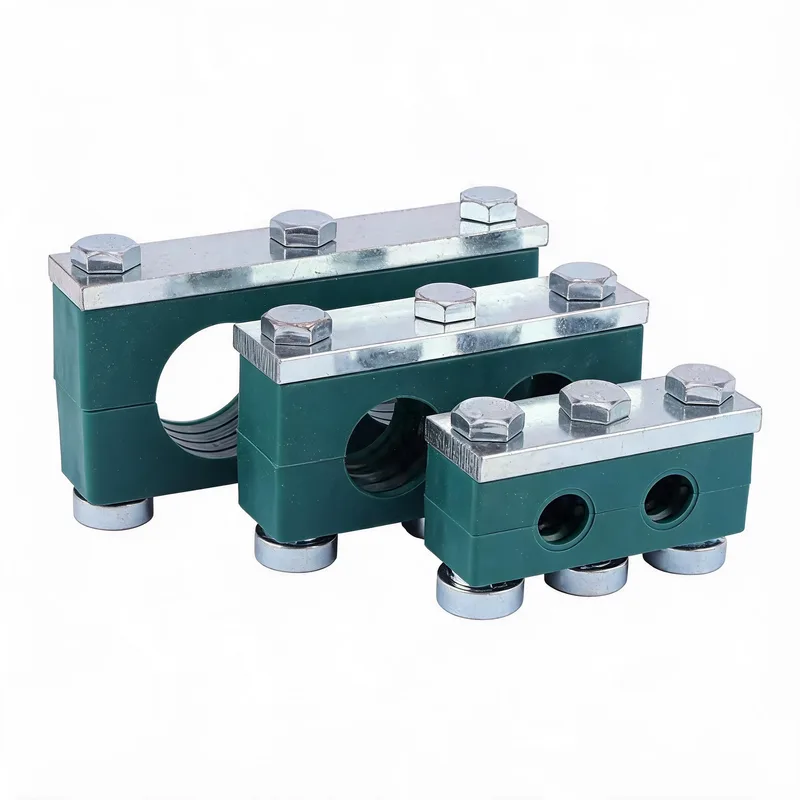 WQT heavy twin lateral rail-nut pipe clamp size range — ø14–108 mm comparison — DIN 3015-2