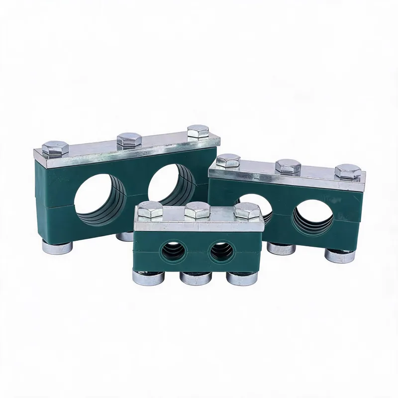 WQT heavy twin lateral rail-nut pipe clamp size range — ø14–108 mm comparison — DIN 3015-2