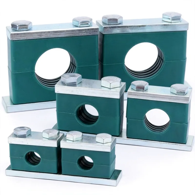 WQT heavy twin coupling pipe clamp size range — ø14–108 mm comparison — DIN 3015-2